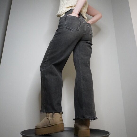 Upcycled Hollister Black Wide Straight-Leg Jeans - Size 26 - Picture 4 of 13